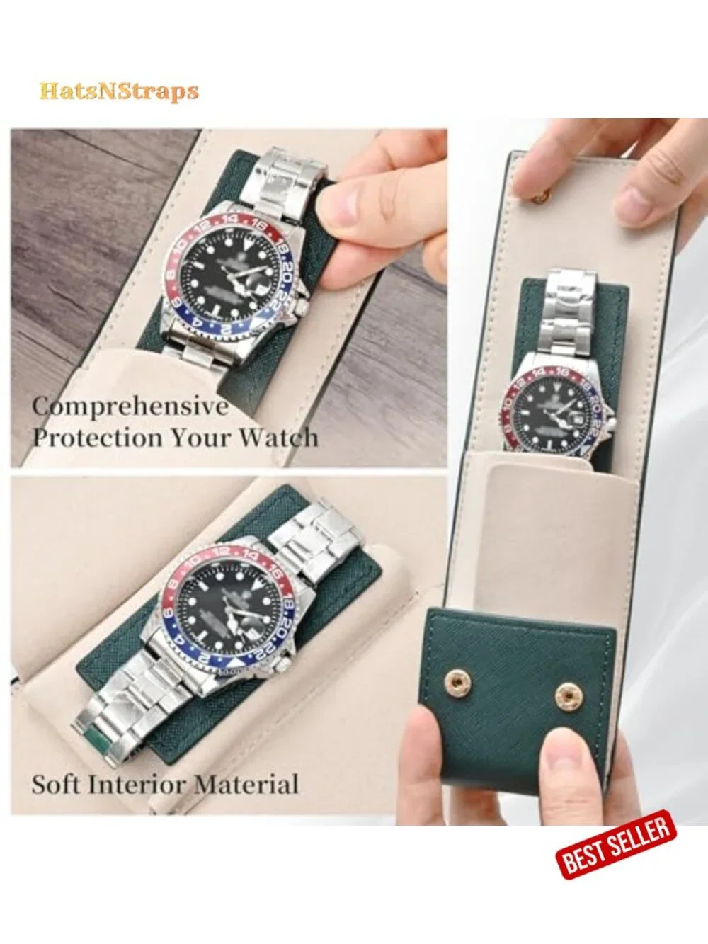 Leather Single Watch Travel Pouch with Suede Lining